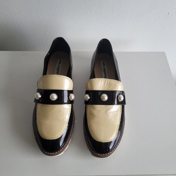 Karl Lagerfeld Dakota Platform  Loafers moccasins Shoes With Pearls 8M - Picture 2 of 7
